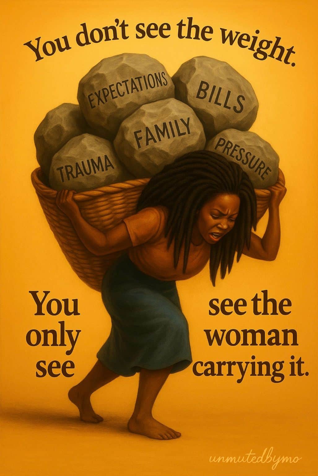 a picture of a woman carrying unresolved family burdens